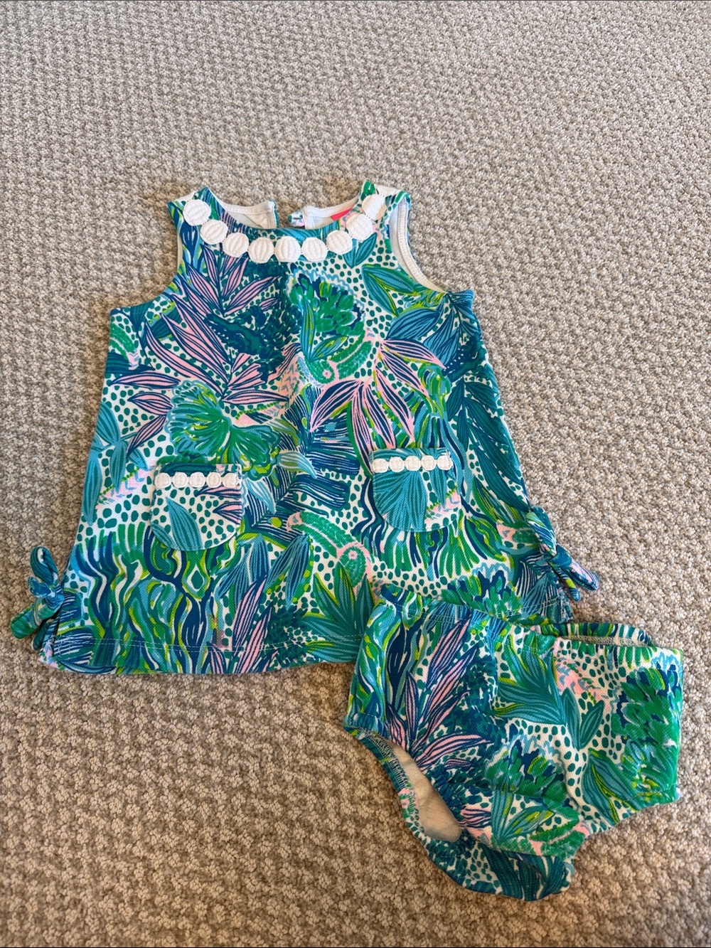 Lilly Pulitzer Girls' Tropical Leaf Tunic & Bloomer Set - Blue, Green, Pink